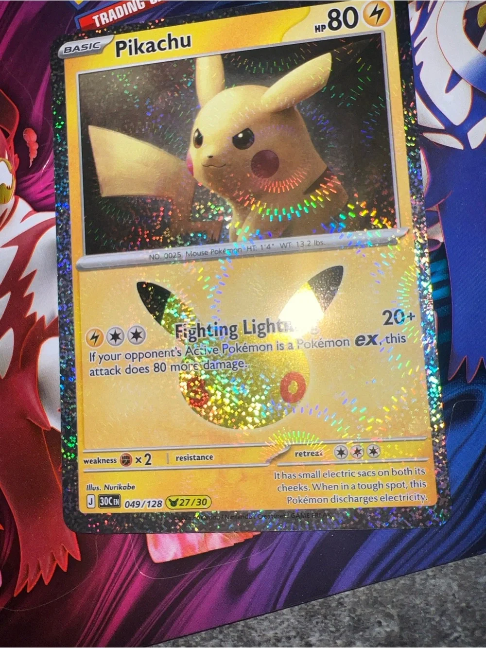 Pokemon Pikachu Holographic Card - Yellow & Black